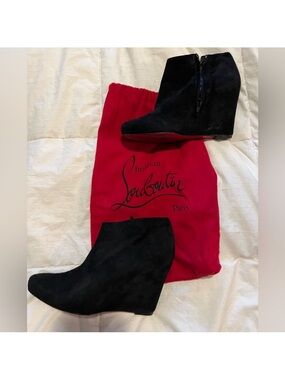 Christian Louboutin Black Suede Wedge Ankle Boots no dust bag no box